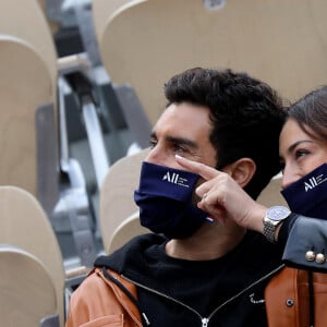 Rachel Legrain-Trapani et son compagnon Valentin Léonard dans les tribunes du tournoi de tennis des Internationaux de Roland Garros à Paris. Le 3 octobre 2020 © Dominique Jacovides / Bestimage