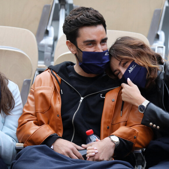 Rachel Legrain-Trapani et son compagnon Valentin Léonard dans les tribunes du tournoi de tennis des Internationaux de Roland Garros à Paris. Le 3 octobre 2020 © Dominique Jacovides / Bestimage