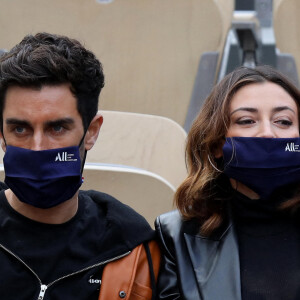 Rachel Legrain-Trapani et son compagnon Valentin Léonard dans les tribunes du tournoi de tennis des Internationaux de Roland Garros à Paris. Le 3 octobre 2020 © Dominique Jacovides / Bestimage