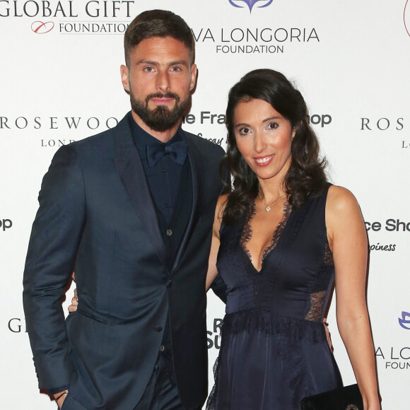 Olivier Giroud et sa femme Jennifer Giroud - Les célébrités posent lors du photocall de la soirée Global Gift à Londres le 2 novembre 2018.