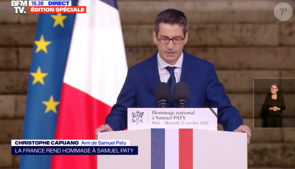 L'hommage à Samuel Paty le 21 octobre 2020 dans la Cour d'honneur de la Sorbonne à Paris.