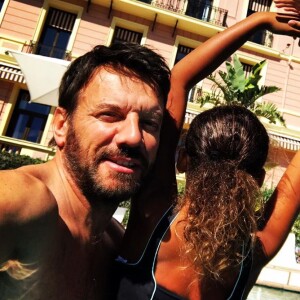 Samuel Le Bihan avec sa fille Angia, atteinte d'autisme. Le 3 octobre 2020.