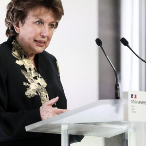 Roselyne Bachelot, ministre de la Culture - Conférence de presse du Premier ministre sur l'application des mesures pour lutter contre la deuxième vague de l'épidémie de coronavirus (COVID-19), le 29 octobbre 2020. © Stéphane Lemouton / Bestimage 