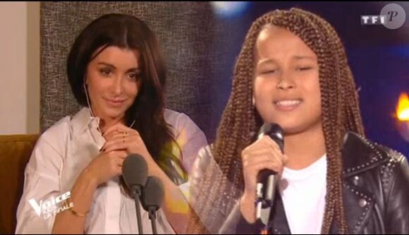 Jenifer, à distance depuis chez elle à cause du coronavirus, lors de la finale de The Voice Kids saison 7 sur TF1, le 10 octobre 2020.