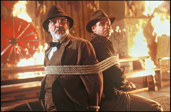 Archives- Sean Connery et Harrison Ford sur le tournage du film "Indiana Jones". 