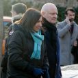 Exclusif - Anne Hidalgo, maire de Paris, Christophe Girard - Sorties des obsèques de David Kessler au cimetière du Montparnasse à Paris le 11 février 2020.