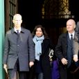 Le ministre de la Culture Franck Riester, la maire de Paris Anne Hidalgo, Christophe Girard - Sorties des obsèques de Marie Laforêt en l'église Saint-Eustache à Paris. Le 7 novembre 2019