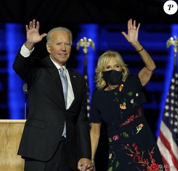 Le président-élu Joe Biden et la première-dame, Jill Biden, à Wilmington dans le Delaware. Discours de campagne. photo by Andrew Harnik/UPI/ABACAPRESS.COM