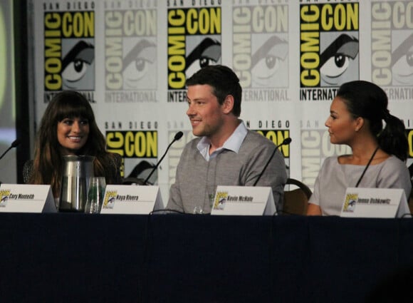 Lea Michele, Cory Monteith, Naya Rivera - Conférence de presse de la série "Glee" pendant la convention Comic Con. Le 14 juillet 2012.