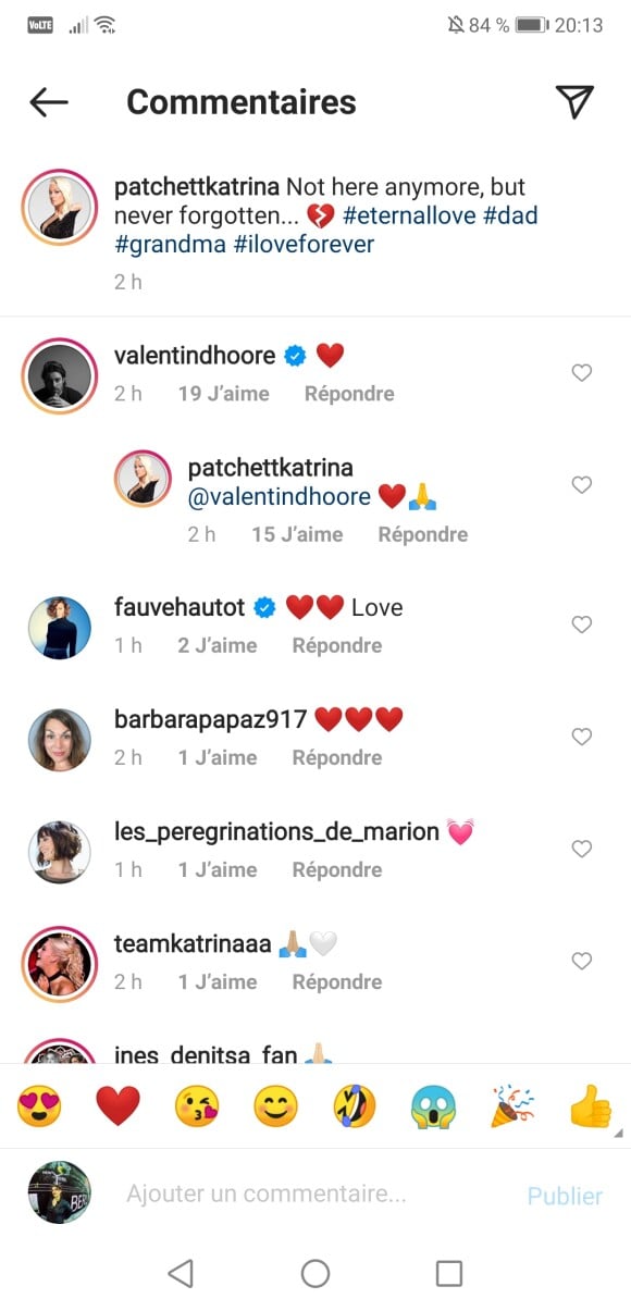 Katrina Patchett soutenue par son ex-mari Valentin sur Instagram, le 20 novembre 2020.