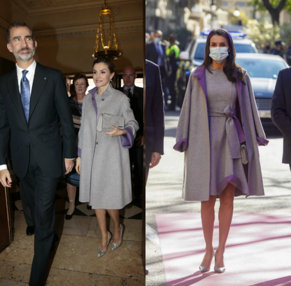 Le roi Felipe VI et la reine Letizia d'Espagne (en Carolina Herrera) visitent l'ambassade d'Espagne au Portugal à Lisbonne lors de leur visite d'état au Portugal - La reine Letizia d'Espagne assiste à la remise de prix "Rei Jaume I Awards" à Valence le 30 novembre 2020.