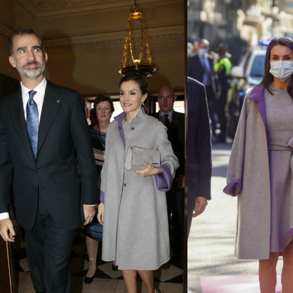 Le roi Felipe VI et la reine Letizia d'Espagne (en Carolina Herrera) visitent l'ambassade d'Espagne au Portugal à Lisbonne lors de leur visite d'état au Portugal - La reine Letizia d'Espagne assiste à la remise de prix "Rei Jaume I Awards" à Valence le 30 novembre 2020.