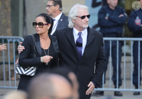 Patrick Sébastien et sa femme Nathalie (dite Nana) - Arrivées en l'église Saint-Sulpice pour les obsèques de l'ancien président de la République Jacques Chirac à Paris. Un service solennel sera présidé par le président de la République. Le 30 septembre 2019 © Dominique Jacovides / Bestimage