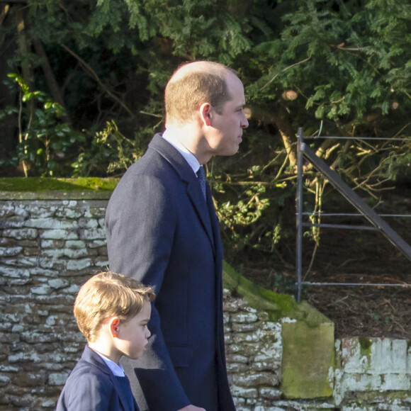 Le prince William, duc de Cambridge, et Catherine (Kate) Middleton, duchesse de Cambridge, la princesse Charlotte de Cambridge et le prince George de Cambridge lors de la messe de Noël en l'église Sainte-Marie-Madeleine à Sandringham au Royaume-Uni, le 25 décembre 2019. 