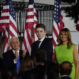 Mike Pence, Barron Trump et la First lady Melania Trump - Donald Trump lors de l'investiture pour le parti républicain à Washington en présence de sa famille le 27 Août 2020.