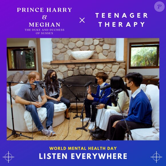 Le prince Harry et Meghan Markle enregistrent le podcast "Teenager Therapy", octobre 2020.