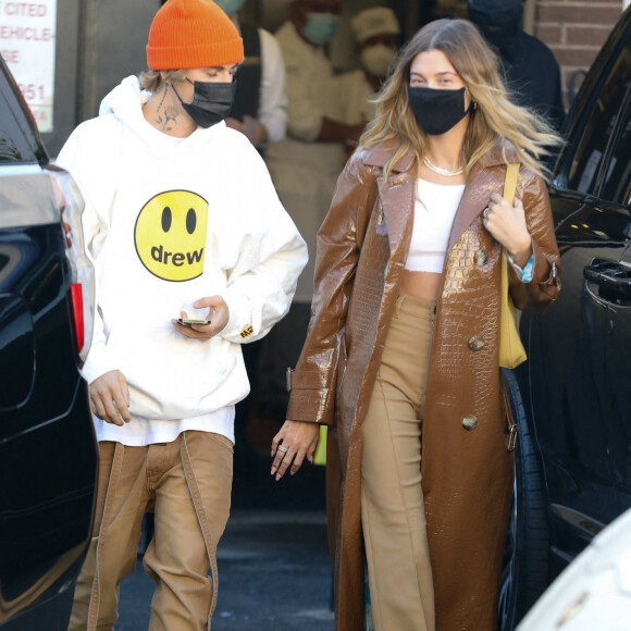 Justin Bieber et sa femme Hailey Baldwin Bieber sont allés déjeuner au restaurant Il Pastaio à Beverly Hills. Le 19 novembre 2020