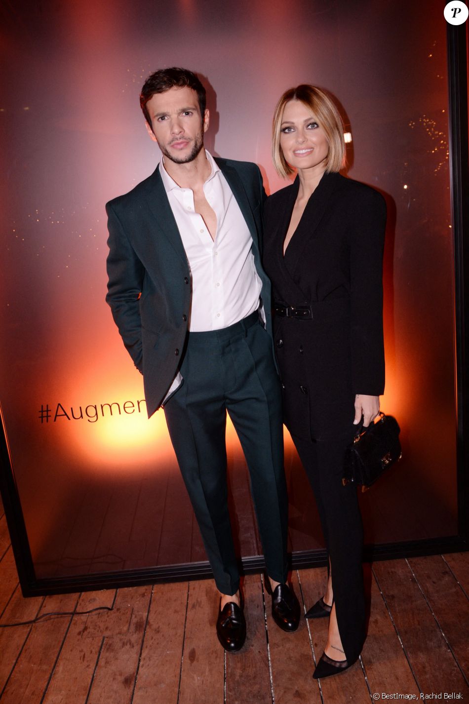 Exclusif - Hugo Philip et sa compagne Caroline Receveur - Soirée de lancement du nouveau parfum Boss "The scent absolute" à l'hôtel Mandarin Oriental à Paris le 13 novembre 2019. © Rachid Bellak/Bestimage