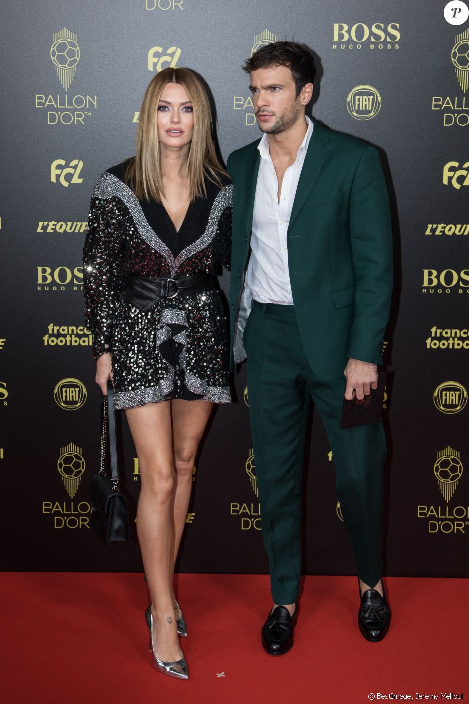 Caroline Receveur et son compagnon Hugo Philip - Cérémonie du Ballon d'Or 2019 à Paris le 2 décembre 2019. © Jeremy Melloul/Bestimage