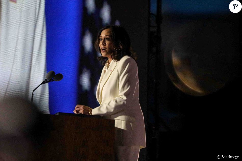 Joe Biden et Kamala Harris lors d'un discours depuis le Chase Center de Wilmington le soir de l'annonce de leur victoire aux élections présidentielles le 7 novembre 2020. © Saquan Stimpson/ZUMA Wire / Bestimage