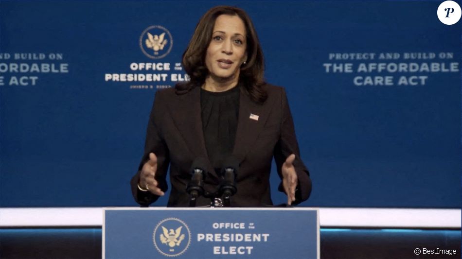 Kamala Harris, vice-présidente élue des Etats-Unis, fait un discours sur " l'Affordable Care Act" au Queen Theatre à Wilmington