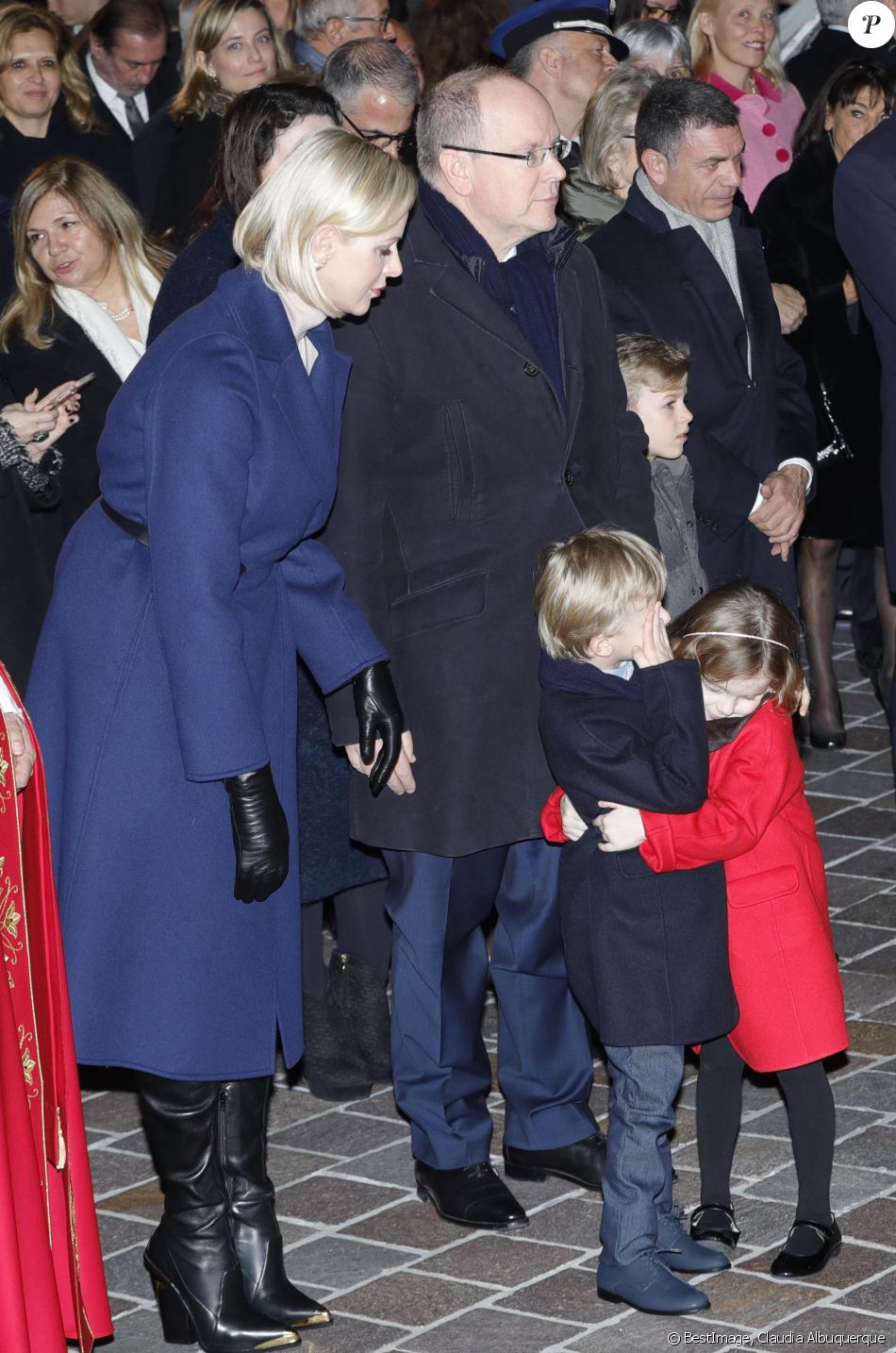Le prince Albert II de Monaco, sa femme la princesse Charlene et leurs enfants le prince héréditaire Jacques et la princesse Gabriella durant la célébration de la Sainte Dévote, Sainte patronne de Monaco, à Monaco le 26 janvier 2020. © Claudia Albuquerque/Bestimage
