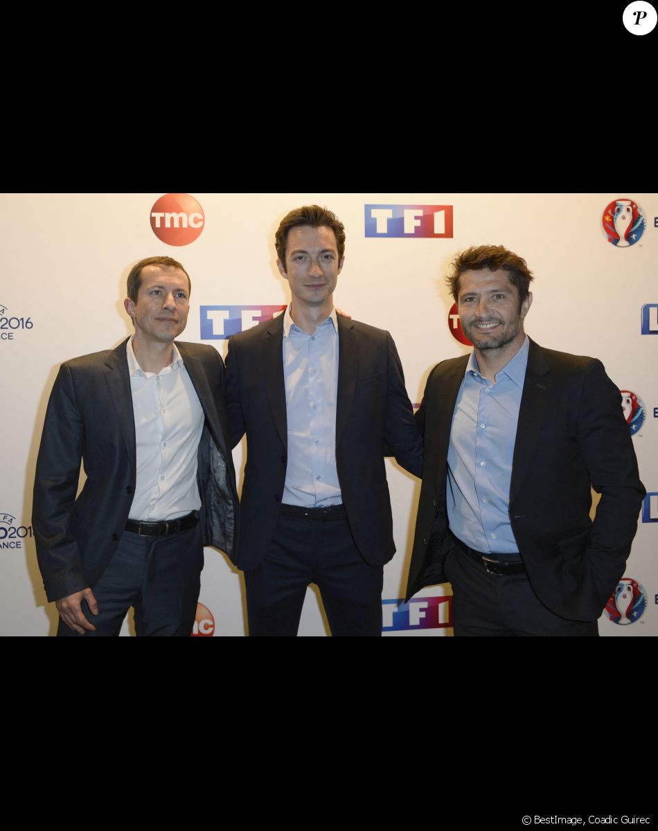 Grégoire Margotton, Frédéric Calenge et Bixente Lizarazu - Conférence de presse de TF1 pour le lancement de l'Euro 2016 à Paris le 17 mai 2016. © Coadic Guirec/Bestimage