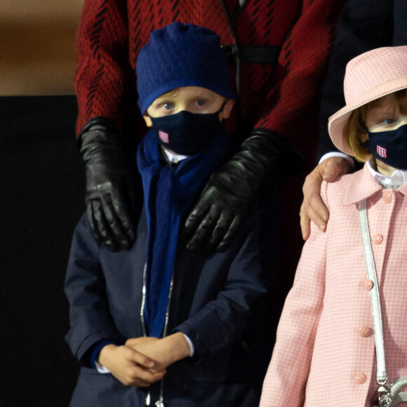 Le prince Albert II de Monaco, sa femme la princesse Charlene et leurs enfants le prince héréditaire Jacques et la princesse Gabriella durant la célébration de la Sainte Dévote, Sainte patronne de Monaco, à Monaco le 26 janvier 2021. © Olivier Huitel / Pool Monaco /Bestimage