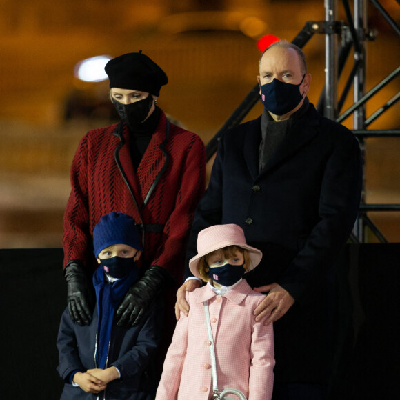 Le prince Albert II de Monaco, sa femme la princesse Charlene et leurs enfants le prince héréditaire Jacques et la princesse Gabriella durant la célébration de la Sainte Dévote, Sainte patronne de Monaco, à Monaco le 26 janvier 2021. © Olivier Huitel / Pool Monaco /Bestimage