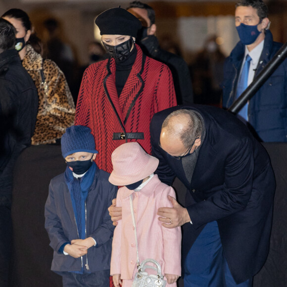 Le prince Albert II de Monaco, sa femme la princesse Charlene et leurs enfants le prince héréditaire Jacques et la princesse Gabriella durant la célébration de la Sainte Dévote, Sainte patronne de Monaco, à Monaco le 26 janvier 2021. © Olivier Huitel / Pool Monaco /Bestimage