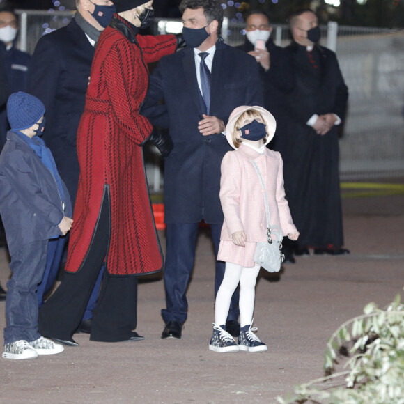 Le prince Albert II de Monaco, sa femme la princesse Charlene et leurs enfants le prince héréditaire Jacques et la princesse Gabriella durant la célébration de la Sainte Dévote, Sainte patronne de Monaco, à Monaco le 26 janvier 2021. © Claudia Albuquerque /Bestimage