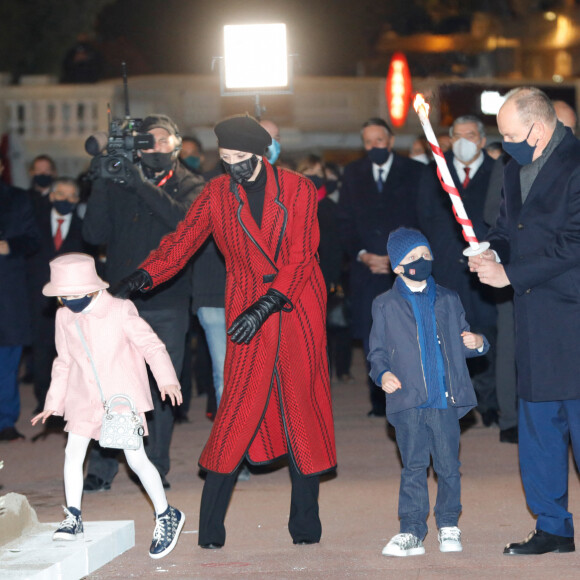 Le prince Albert II de Monaco, sa femme la princesse Charlene et leurs enfants le prince héréditaire Jacques et la princesse Gabriella durant la célébration de la Sainte Dévote, Sainte patronne de Monaco, à Monaco le 26 janvier 2021. © Claudia Albuquerque /Bestimage