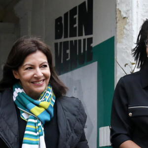 La maire de Paris, Anne Hidalgo accompagnée de Audrey Pulvar arrive à l'Oratoire, restaurant des Grands Voisins pour donner une conférence de presse sur l'alimentation urbaine, Paris, France, le 24 février 2020. © Stéphane Lemouton / Bestimage