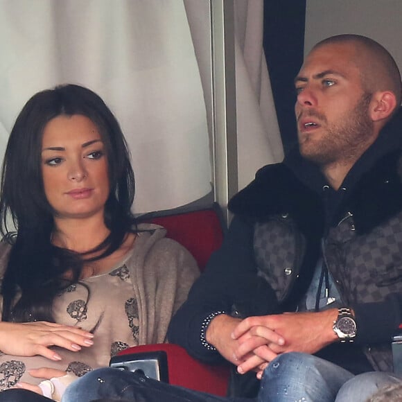 Emilie Nef Naf (enceinte) et son compagnon Jeremy Menez au match de football Psg-Sochaux au Parc des Princes, le 29 septembre 2012.