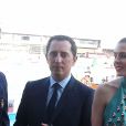 Gad Elmaleh et sa compagne Charlotte Casiraghi arrivant à la soirée pour l'inauguration du nouveau Yacht Club de Monaco, Port Hercule, le 20 juin 2014.   