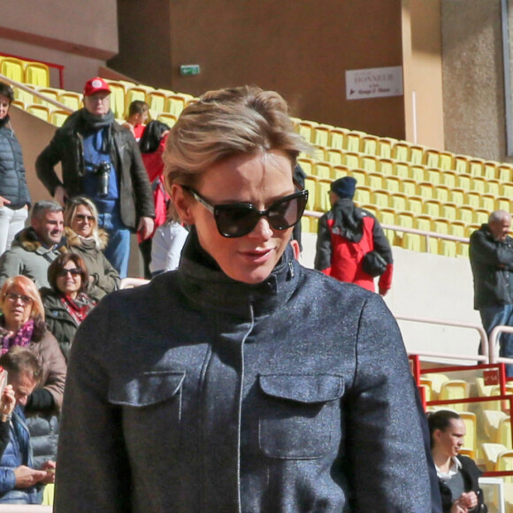 La princesse Charlene de Monaco et son fils le prince Jacques de Monaco - 8ème édition du tournoi de rugby Sainte-Dévote au Stade Louis II à Monaco, le 31 mars 2018. © Olivier Huitel/Pool Monaco/Bestimage 
