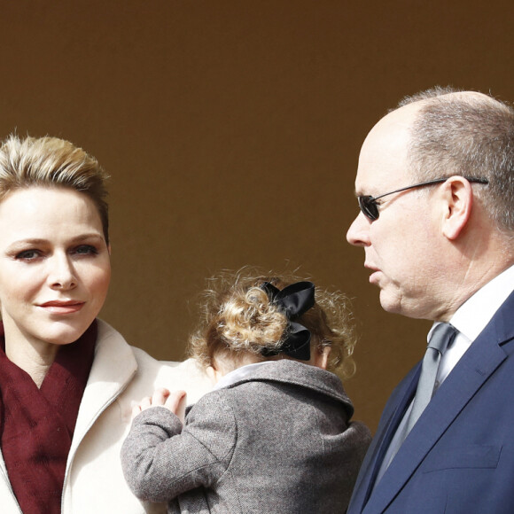 La princesse Charlène de Monaco, son mari le prince Albert II de Monaco et leur fille la princesse Gabriella de Monaco - 7ème édition du tournoi de rugby Sainte-Dévote au Stade Louis II à Monaco, le 18 mars 2017. © Claudia Albuquerque/Bestimage  7th edition of the Sainte Devote Rugby Tournament on March 18th, 2017 at the Louis II stadium in Monaco. 