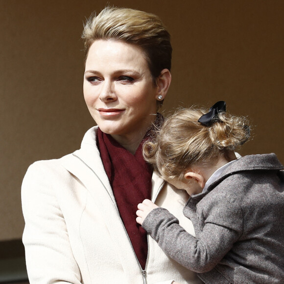 La princesse Charlène de Monaco et sa fille la princesse Gabriella de Monaco - 7ème édition du tournoi de rugby Sainte-Dévote au Stade Louis II à Monaco, le 18 mars 2017. © Claudia Albuquerque/Bestimage 