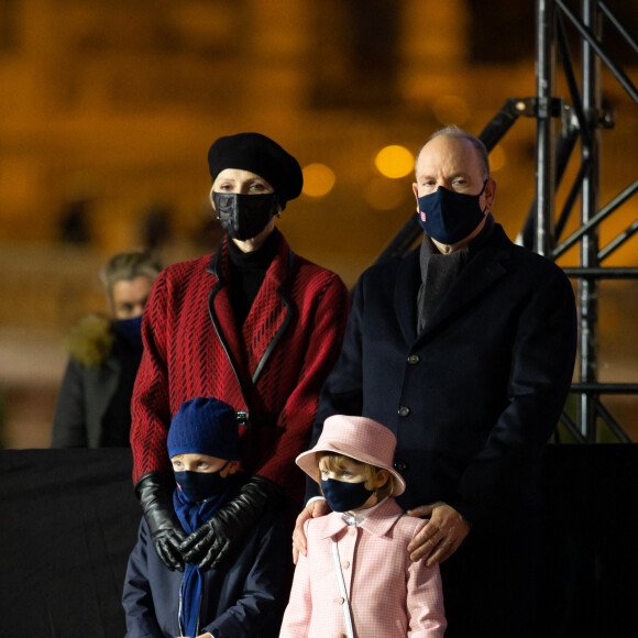 Le prince Albert II de Monaco, sa femme la princesse Charlene et leurs enfants le prince héréditaire Jacques et la princesse Gabriella durant la célébration de la Sainte Dévote, Sainte patronne de Monaco, à Monaco le 26 janvier 2021. © Olivier Huitel / Pool Monaco /Bestimage 