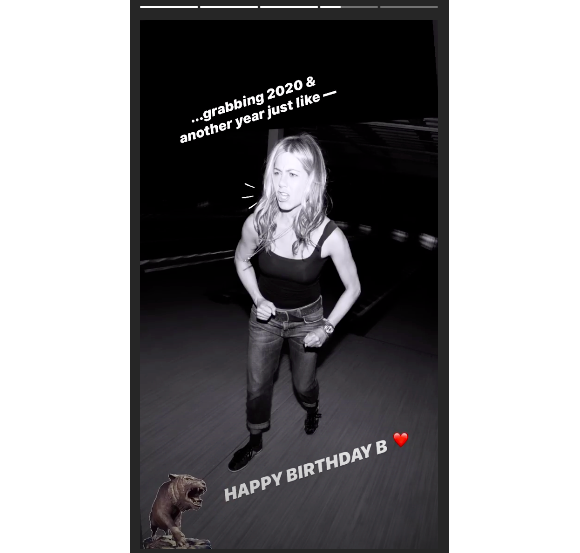 Message d'anniversaire pour Jennifer Aniston posté en story sur Instagram.