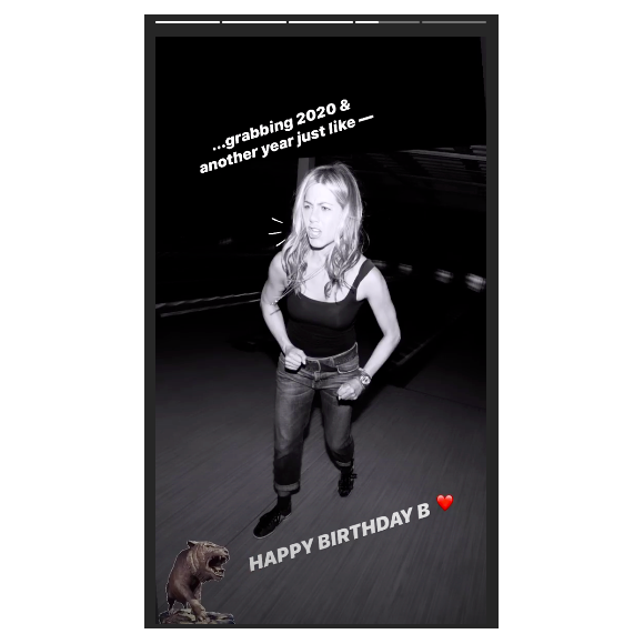 Message d'anniversaire pour Jennifer Aniston posté en story sur Instagram.