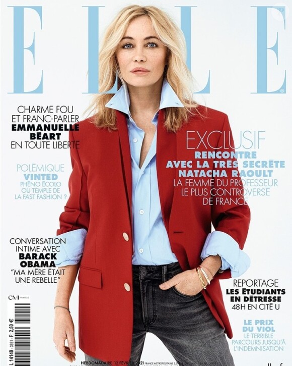 Emmanuelle Béart en couverture du magazine "ELLE", numéro du 12 février 2021.