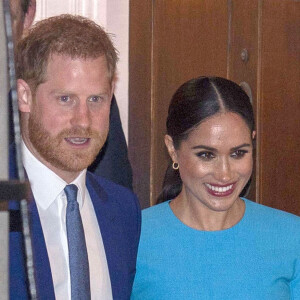 Le prince Harry, duc de Sussex, et Meghan Markle, duchesse de Sussex à la sortie de la cérémonie des Endeavour Fund Awards au Mansion House à Londres, Royaume Uni, le 5 mars 2020. 