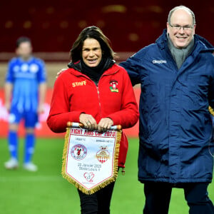 La princesse Stéphanie de Monaco et son frère le prince Albert II de Monaco durant la première édition de la Fight Aids Cup, un match de football caritatif au stade Louis II le 20 janvier 2020, dans le cadre du Festival International du Cirque de Monte Carlo opposant l'équipe du prince Albert II de Monaco, les Barbagiuans, contre l'équipe de la princesse Stéphanie, l'équipe du Cirque. © Bruno Bebert/Bestimage