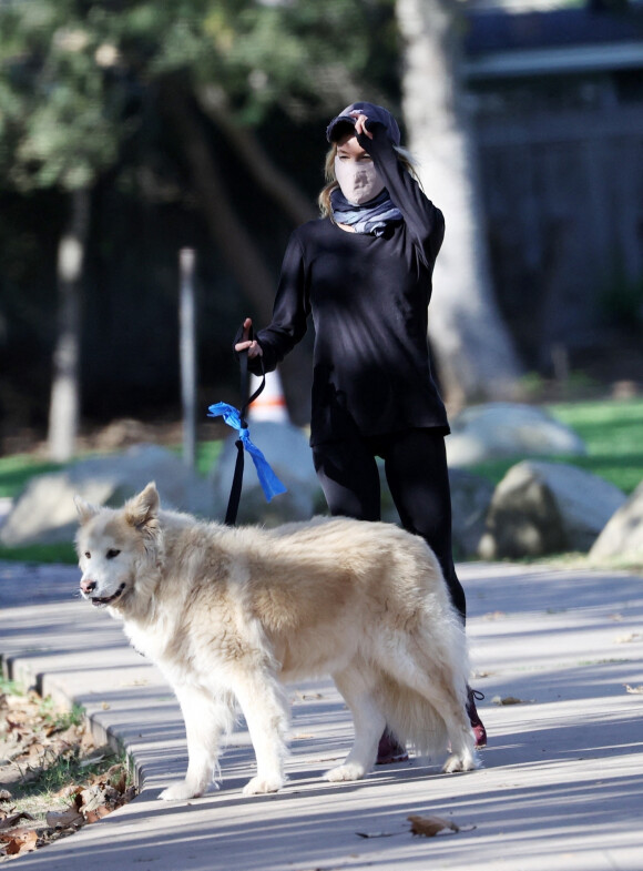 Exclusif - Renee Zellweger est allée faire un jogging avec son chien et faire des courses dans le quartier de Santa Monica à Los Angeles. Le 11 octobre 2020.