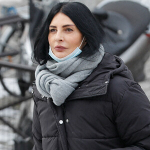 Sylvie Ortega - Arrivées - Obsèques du photographe Richard Aujard en l'église Notre Dame de La Croix, place de Ménilmontant, à Paris le 12 février 2021.