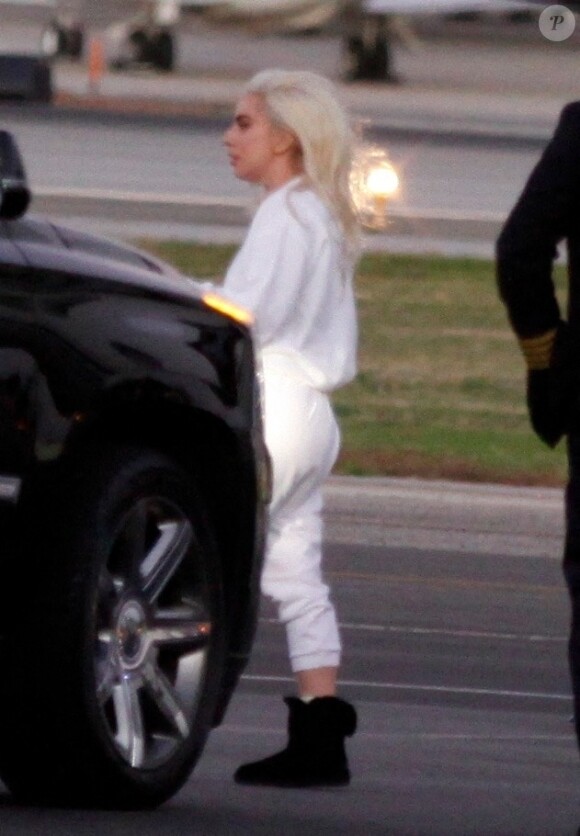 Lady Gaga retourne en avion à Los Angeles après sa prestation à l'investiture de Joe Biden. Le 20 janvier 2021.