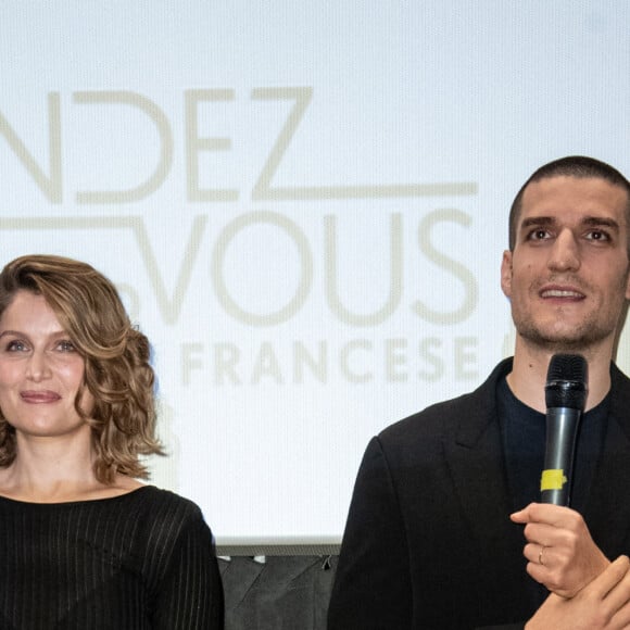 Laetitia Casta et son mari Louis Garrel lors de la première du film 'L'Homme fidèle' à Milan en Italie, le 6 avril 2019. 