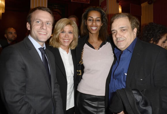 Emmanuel Macron et sa femme Brigitte Trogneux, Didier Bourdon et sa femme Marie-Sandra - People à la générale de la pièce "A torts et à raison" au théâtre Hébertot à Paris le 25 janvier 2016. © Coadic Guirec/Bestimage