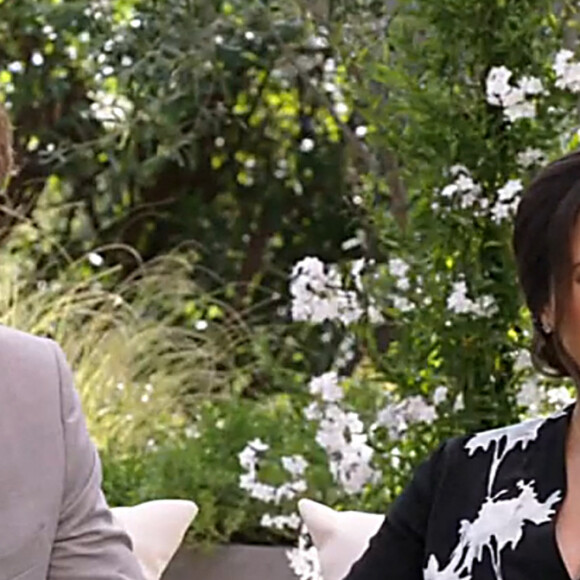 La chaîne CBS va diffuser l'entretien intitulé "Meghan & Harry" entre le prince Harry, Meghan Markle et la présentatrice américaine Oprah Winfrey © Capture TV CBS via Bestimage 